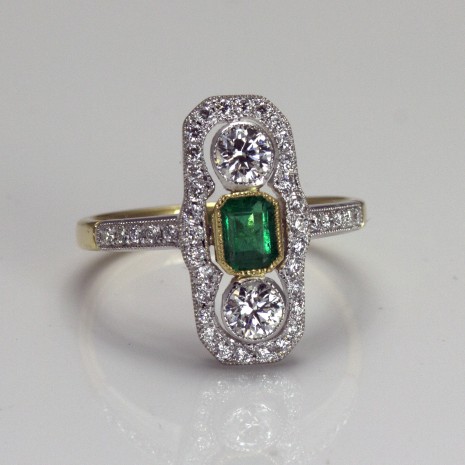 18ct Yellow and White Gold Octagon Emerald Cluster